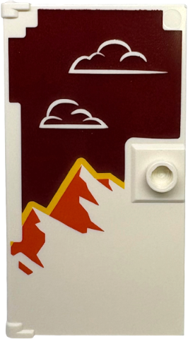 Door 1 x 4 x 6 with Stud Handle with Clouds on Dark Red Background, Orange and Yellow Mountains Pattern