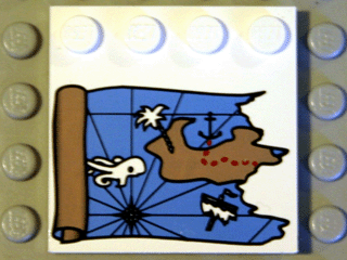 Tile, Modified 4 x 4 with Studs on Edge with Ocean Pirate Treasure Map Left-Half Pattern