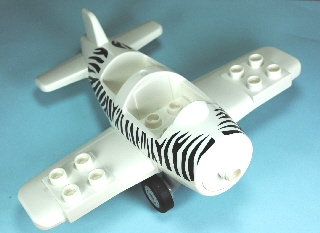 Duplo Airplane Small with Rear Cargo Bay, Light Bluish Gray Wheels Assembly and Zebra Stripes Pattern, Small Propeller Pin