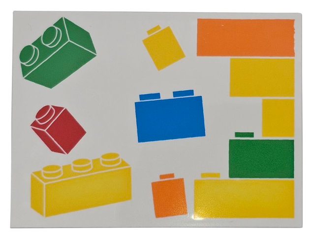 Tile 6 x 8 with Yellow, Orange, Red, Green and Dark Azure Stacked and Loose LEGO Bricks Pattern Model Right Side