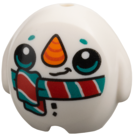 Minifigure, Utensil Pillow Plush Toy with Snowman with Black Buttons, Eyes and Mouth, Dark Orange and Orange Nose, Dark Turquoise and Red Scarf Pattern