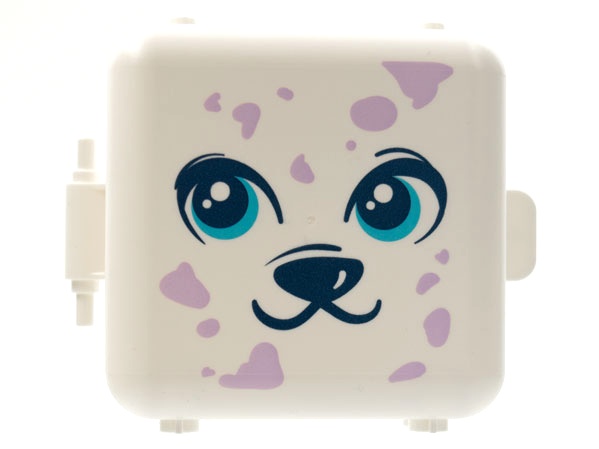 Container, Box 3 x 8 x 6 2/3 Half Front with Dalmatian Dog Face, Medium Azure Eyes, and Lavender Spots Pattern