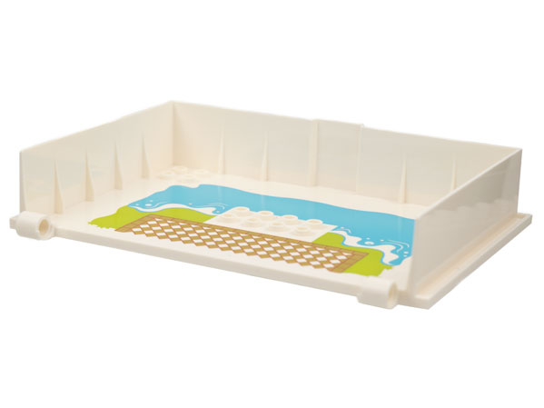 Container, Book Cover Half, 16 x 12 x 2 2/3 (Storybook Adventures) with Medium Azure Water, Lime Grass, Gold and White Checkered Tile Floor Pattern