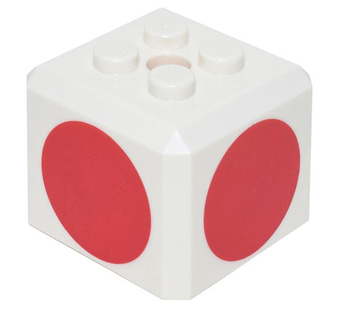 Brick, Modified Cube, 4 Studs on Top with Red Circle Pattern on All Sides (Super Mario Toad Cap)