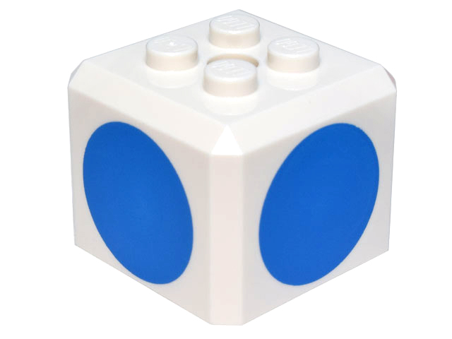 Brick, Modified Cube, 4 Studs on Top with Blue Circle Pattern on All Sides (Super Mario Blue Toad Cap)