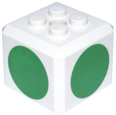 Brick, Modified Cube, 4 Studs on Top with Bright Green Circle Pattern on All Sides (Super Mario Green Toad Cap)