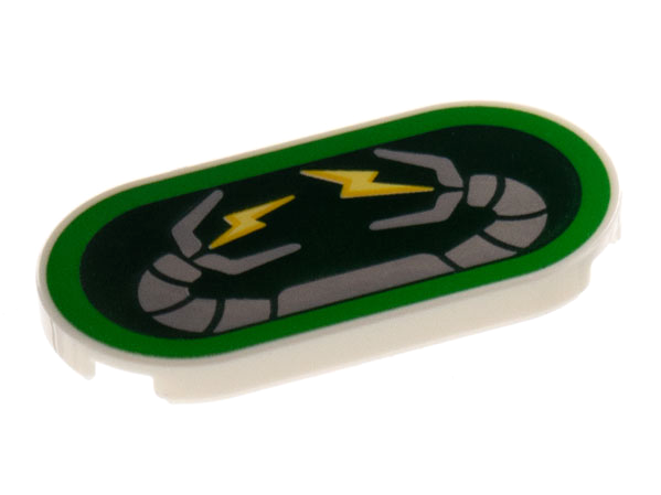Tile, Round 2 x 4 Oval with Light Bluish Gray Robot Arms, Yellow Lightning on Dark Green Background Pattern