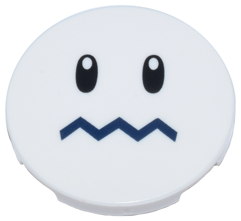 Tile, Round 3 x 3 with Black Oval Eyes with Pupils and Dark Blue Zigzag Mouth Pattern