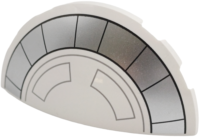 Brick, Round 3 x 6 x 1 Dome Half with Silver Curved Semicircle Stripe with Black Segments and Dark Bluish Gray Outlines Pattern