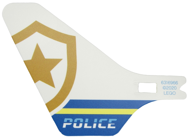 Plastic Tail for Flying Helicopter with 'POLICE' and Partial Police Gold Star Badge Logo Pattern on Both Sides