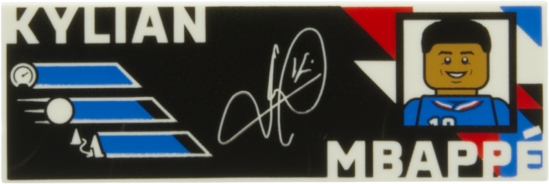 Tile 2 x 6 with White 'KYLIAN MBAPPÉ' and Signature, Blue and Red Portrait and French Flag Colors on Black Background Pattern {MBAPPE}