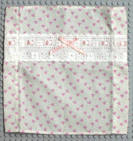 Scala Cloth Bedspread with Lace and Light Salmon Ribbon and Bow with Medium Green Dots and Dark Pink Bows Pattern