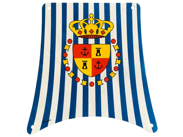 Cloth Sail Main with Blue Stripes, Red and Yellow Crown and Shield Pattern