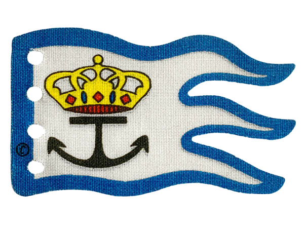 Cloth Flag 8 x 5 Wave with Blue Border, Yellow Crown, and Black Anchor Pattern