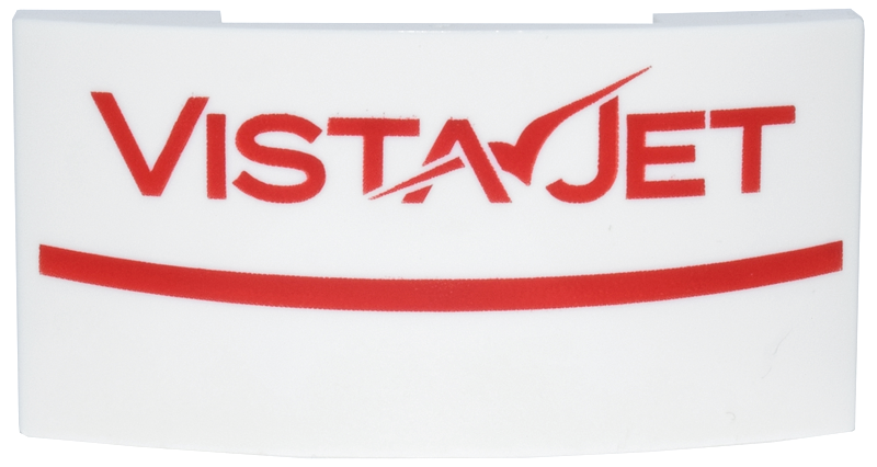 Slope, Curved 4 x 2 x 2/3 Double with Red Stripe and 'VISTAJET' Logo Pattern