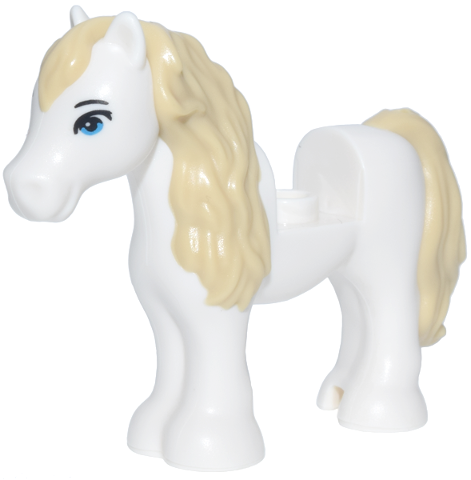 Horse, Mini Doll Style, Pony with 1 x 1 Cutout with Molded Tan Mane and Tail and Printed Black Eyebrows and Dark Azure Eyes Pattern