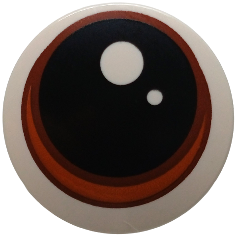 Minifigure, Shield Circular / Round Convex Face with Black Eye with Glints, Reddish Brown and Dark Orange Iris Pattern (Gizmo Eye)