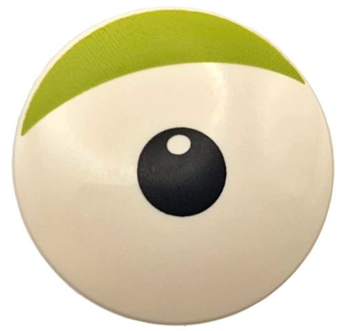 Minifigure, Shield Circular / Round Convex Face with Black Pupil and Lime Eyelid Pattern (Toy Story Alien Eye)