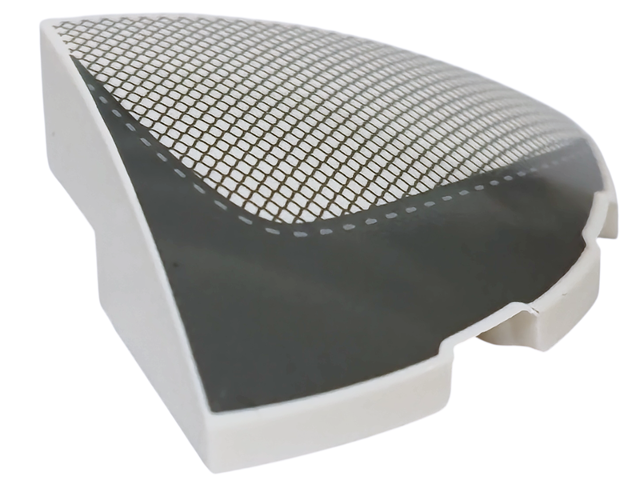 Slope, Curved 3 x 3 Corner Round with Black Fabric Mesh and Dark Bluish Gray Panel with Stitching Pattern Model Left Side