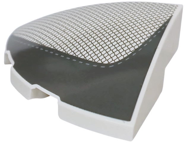 Slope, Curved 3 x 3 Corner Round with Black Fabric Mesh and Dark Bluish Gray Panel with Stitching Pattern Model Right Side