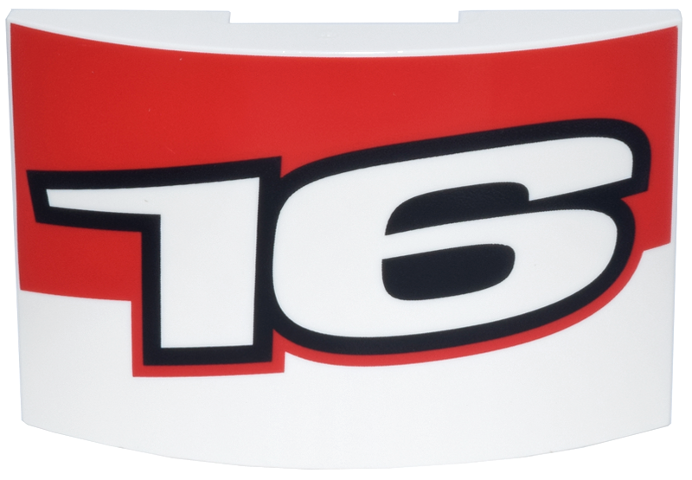 Slope, Curved 6 x 4 Double with Number 16 with Black Outline and Red Angled Panel Pattern Model Left Side