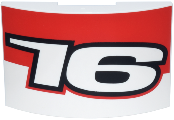 Slope, Curved 6 x 4 Double with Number 16 with Black Outline and Red Angled Panel Pattern Model Right Side