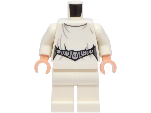 Body SMART Minifigure, Torso with White Hips and Legs with SW Loose Dress, Detailed Belt with 5 Silver Emblems Pattern (Leia) / White Arms / Light Nougat Hands
