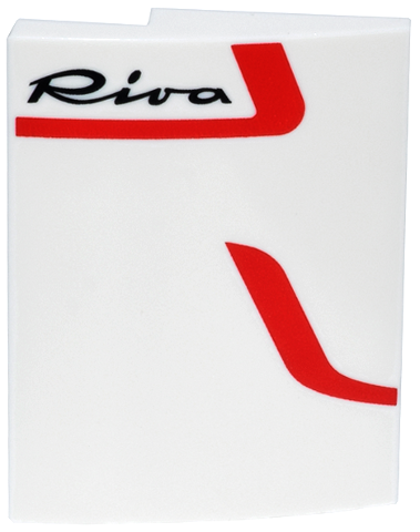 Slope, Curved 3 x 4 x 2/3 with Red Curved Lines and Black Script 'Riva' Logo Pattern Model Right Side