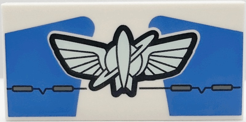 Tile 2 x 4 with Light Aqua Star Command Logo, Blue Panels and Circuitry Pattern