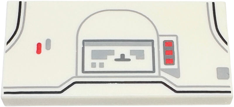 Tile 2 x 4 with Black and Light Bluish Gray Lines and Dark Bluish Gray Control Panel with Red Buttons Pattern (BrickHeadz Imperial Remnant Snowtrooper Chest Armor)