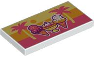 Tile 2 x 4 with Coral, Dark Purple, Bright Light Orange and Bright Light Yellow Ice Cream and Palm Trees on Sunset Background Pattern