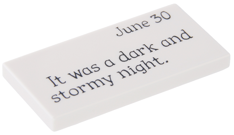 Tile 2 x 4 with Black 'June 30 It was a dark and stormy night.' Pattern