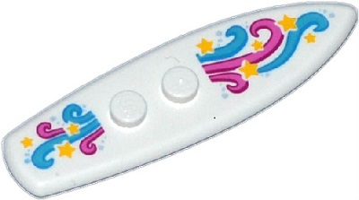 Minifigure, Utensil Surfboard Standard with Dark Pink, Magenta, Dark Azure and Medium Azure Swirls and Yellow Stars Pattern