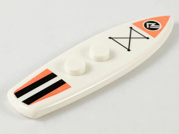 Minifigure, Utensil Surfboard Standard with Coral and Black Stripes and Sports Logo Pattern