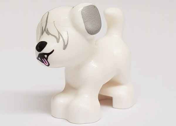 Dog, Mini Doll Style, Puppy, Standing with Fur over Eyes, Light Bluish Gray Ears, Black Nose, Open Mouth with Bright Pink Long Tongue Pattern (Disney Max)