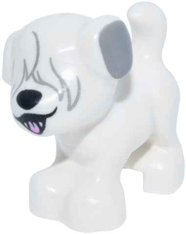 Dog, Mini Doll Style, Puppy, Standing with Fur over Eyes, Light Bluish Gray Ears, Black Nose, Open Mouth with Bright Pink Short Tongue Pattern (Disney Max)