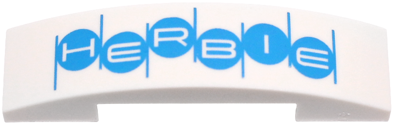 Slope, Curved 4 x 1 x 2/3 Double with Dark Azure Circles, Lines and 'HERBIE' Pattern