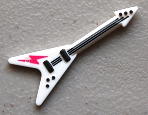 Minifigure, Utensil Musical Instrument, Guitar Electric 'Flying V' with Dark Pink Lightning Bolt Pattern