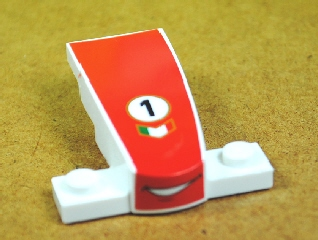 Wedge 4 x 2 x 1 1/3 with 1 x 4 Base with Smile and Number 1 on Red Background Pattern (Cars Francesco Bernoulli)