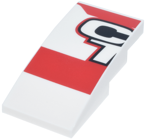 Slope, Curved 4 x 2 with Red Panels and Black Outline Letter C and Number 1 (CL 16) Logo Pattern Model Left Side