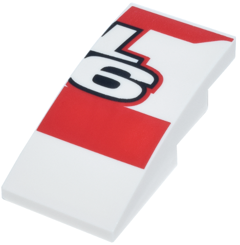 Slope, Curved 4 x 2 with Red Panels and Black Outline Letter L and Number 6 (CL 16) Logo Pattern Model Right Side