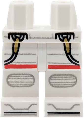 White legs with red stripes, black straps, and light bluish gray knee pads.
