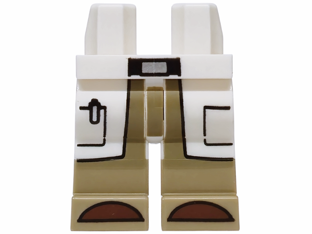 White hips and legs with molded dark tan boots, printed coattails, pockets, and a silver pen detail.