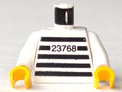 Torso Prison Shirt with Black Stripes and '23768' Thick Font Pattern / White Arms / Yellow Hands