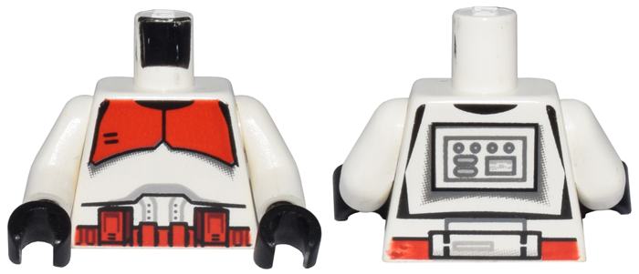 Torso SW Armor Clone Trooper with Red Breastplate and Belt with Boxes Pattern / White Arms / Black Hands