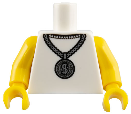 Torso Silver Necklace with Dollar Sign Medallion Pattern / Yellow Arms / Yellow Hands