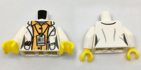 Torso Lab Coat with Pockets and ID Badge over Orange Shirt Pattern / White Arms / Yellow Hands