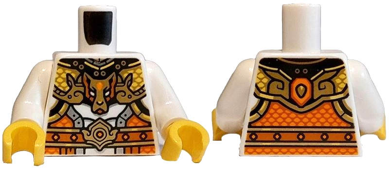 Torso Orange and Yellow Armor, Dark Orange Belt, Gold Buckle and Wolf Head Pattern / White Arms / Yellow Hands