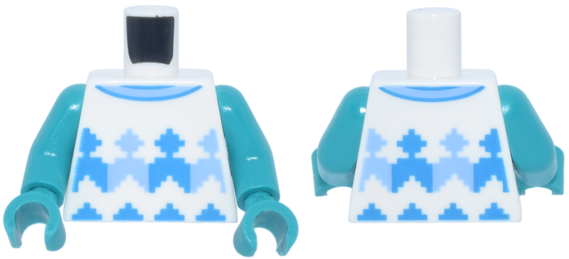 Torso Sweater Vest with Bright Light Blue and Dark Azure Fair Isle Pattern / Dark Turquoise Arms / Dark Turquoise Hands