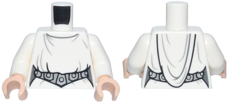 Torso SW Loose Dress and Hood, Detailed Belt with 5 Silver Emblems Pattern (Leia) / White Arms / Light Nougat Hands
